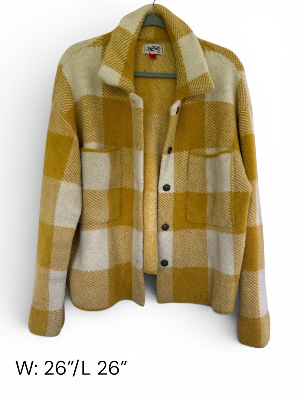 Woolrich Mustard and Cream Plaid Wool Pea Coat